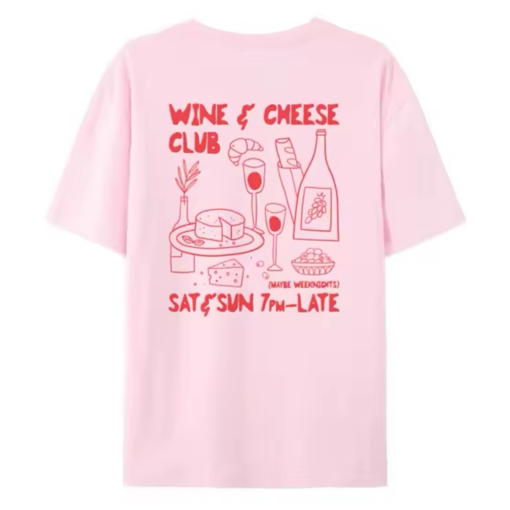 Wine  Cheese Club Light Pink Tee